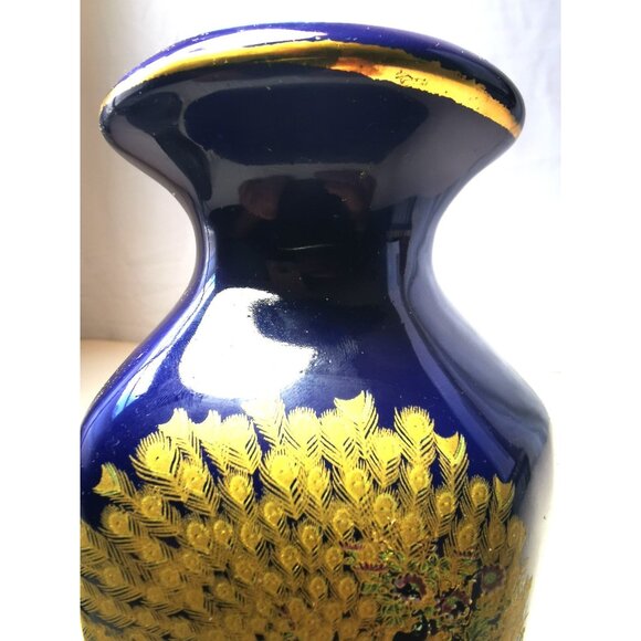 Porcelain Wall Pocket Vintage Japanese Cobalt Blue Gold Peacock Design  6.75” - Picture 10 of 10